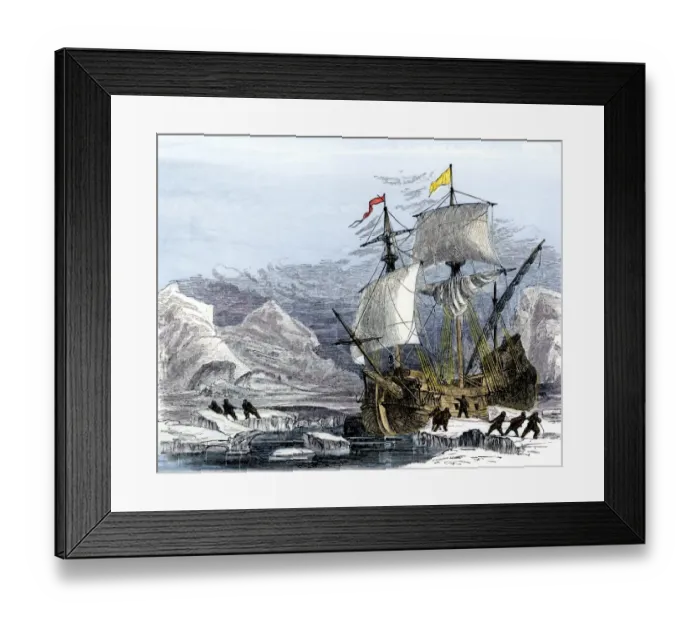 Framed Print : Willem Barents expedition in Arctic ice at Nova Zembla searching for a