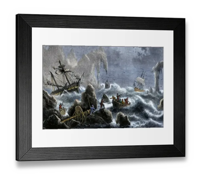 Framed Print : Vitus Berings Russian expedition ships wrecked upon the Aleutian Isles