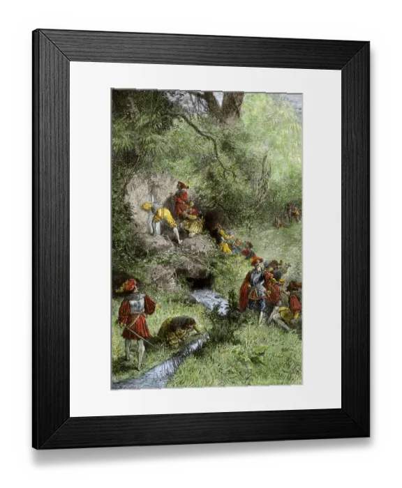 Framed Print : Juan Ponce de Leons expedition searching for the Fountain of Youth in Florida