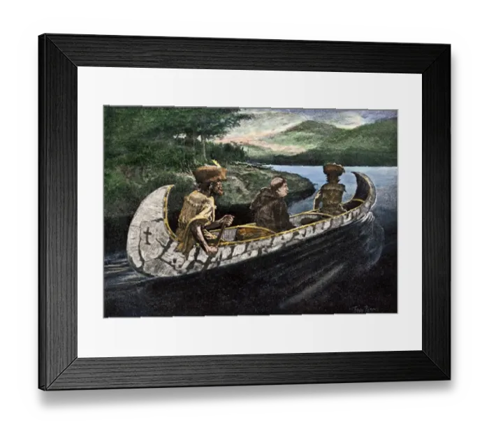 Framed Print : Jacques Marquette and Louis Joliet in a canoe on the upper Mississippi River Framed Print : Jacques Marquette and Louis Joliet in a canoe on the upper Mississippi River
