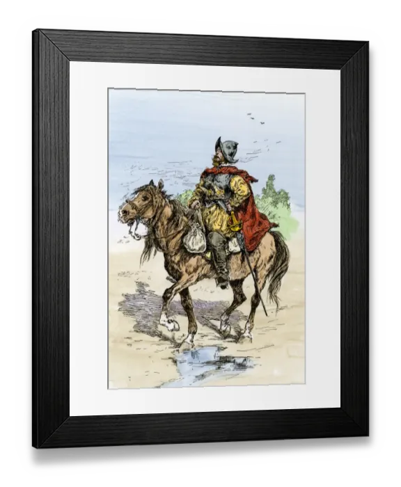 Framed Print : Spanish conquistador in armor on horseback Framed Print : Spanish conquistador in armor on horseback