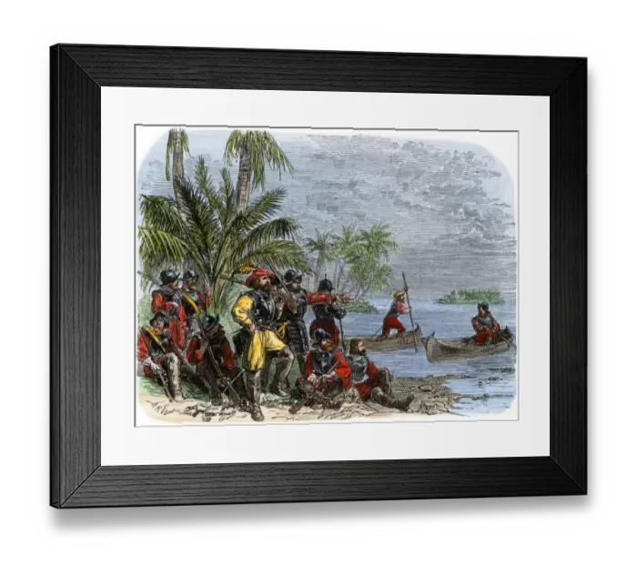 Framed Print : Balboa expeditions canoes on the Pacific, 1513 Framed Print : Balboa expeditions canoes on the Pacific, 1513