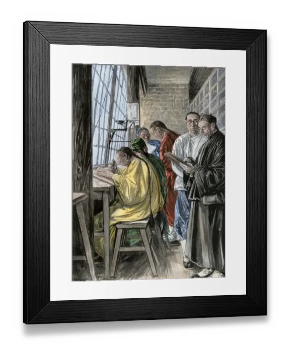 Framed Print : Engravers preparing books in China Framed Print : Engravers preparing books in China