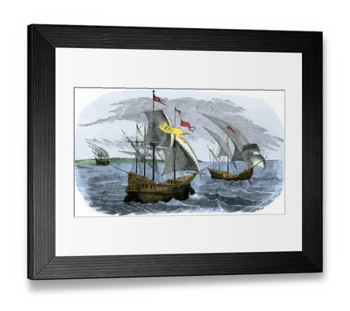 Framed Print : Spanish ships of Hernando Cortes sailing to Mexico Framed Print : Spanish ships of Hernando Cortes sailing to Mexico