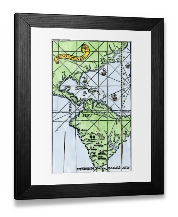Framed Print : South America mapped after Magellans voyage, 1519