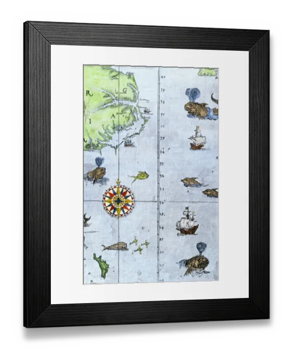 Framed Print : Virginia and North Carolina coast, 1500s Framed Print : Virginia and North Carolina coast, 1500s