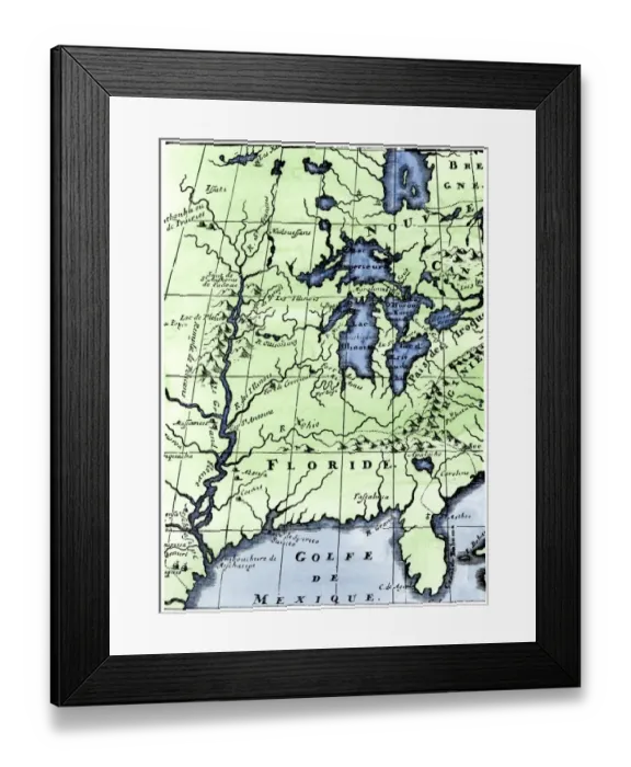 Framed Print : French missionary Louis Hennepins map of the Mississippi River valley