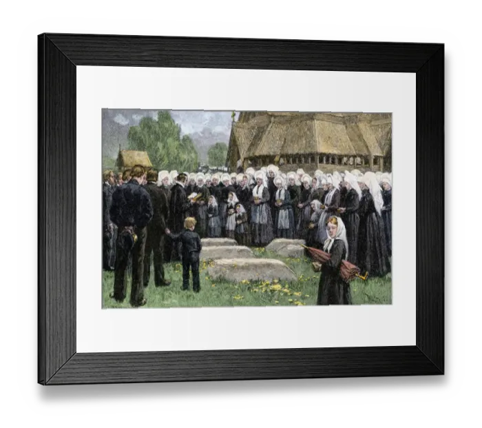 Framed Print : Norwegian village funeral, 1800s Framed Print : Norwegian village funeral, 1800s