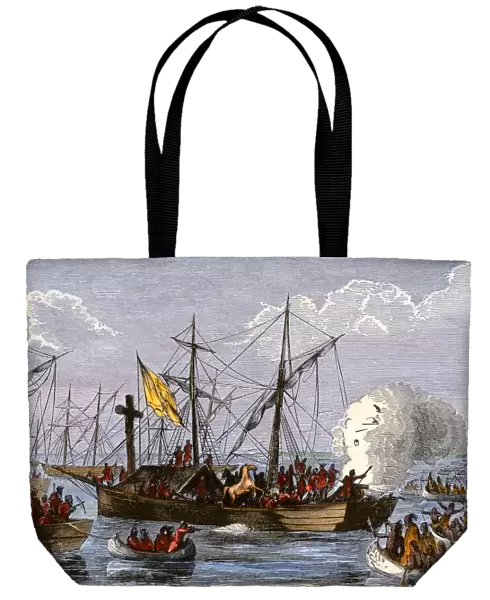 DeSoto expedition retreating down the Mississippi, 1542