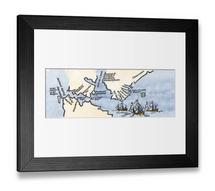 Framed Print : Hudsons map of his voyages in the Arctic Framed Print : Hudsons map of his voyages in the Arctic