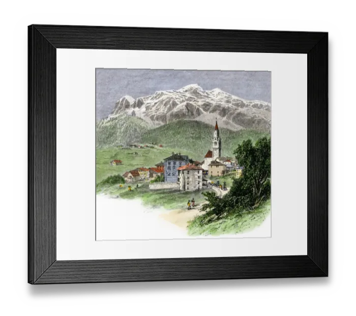 Framed Print : Italian village in the Dolomites, 1800s Framed Print : Italian village in the Dolomites, 1800s