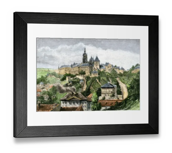 Framed Print : Hradschin Castle overlooking Prague, 1800s Framed Print : Hradschin Castle overlooking Prague, 1800s