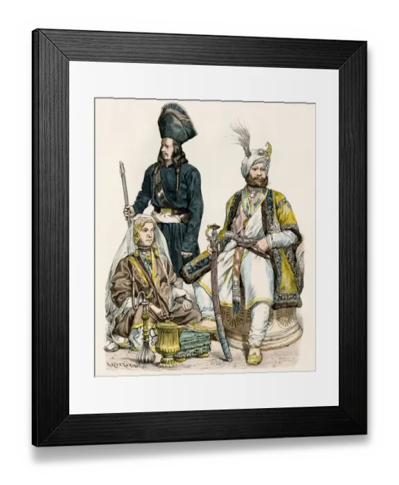 Framed Print : Maharaja, guard, and woman from Kashmir, India Framed Print : Maharaja, guard, and woman from Kashmir, India