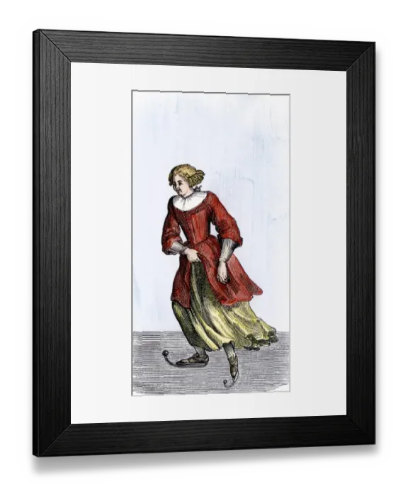 Framed Print : Dutch woman skating, 1600s