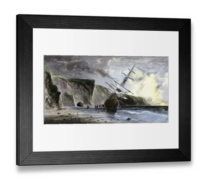 Framed Print : Henry Grinnells ship aground during the search led by Elisha Kent Kane for