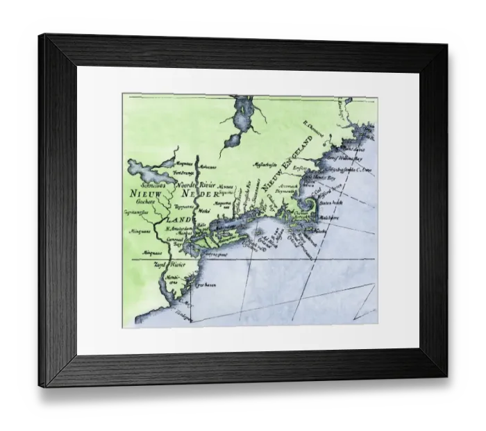 Framed Print : Dutch map of New Netherland and New England Framed Print : Dutch map of New Netherland and New England