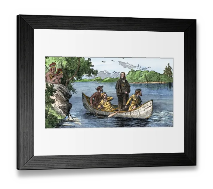 Framed Print : La Salle and his companions exploring the lower Mississippi River for France