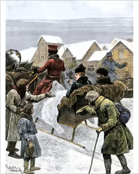 Starving peasants begging from wealthy Russians, 1890s