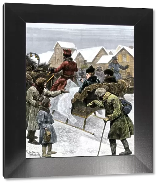 Starving peasants begging from wealthy Russians, 1890s
