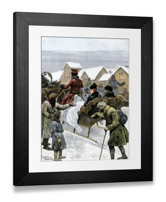 Framed Print : Starving peasants begging from wealthy Russians, 1890s Framed Print : Starving peasants begging from wealthy Russians, 1890s