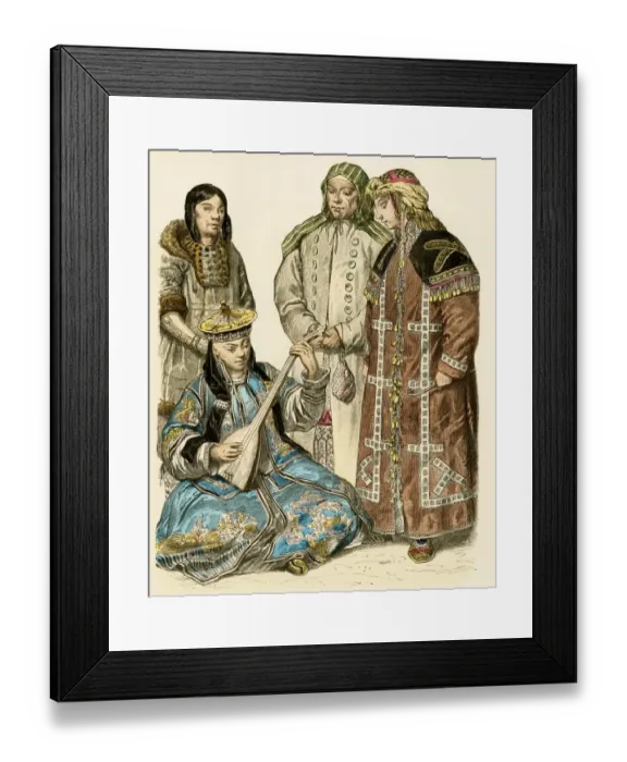 Framed Print : North-central Asian people in traditional attire