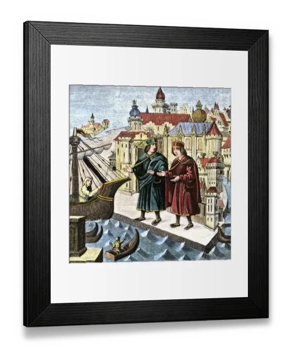 Framed Print : Trade in a seaport of the Mediterranean about the time of Marco Polo Framed Print : Trade in a seaport of the Mediterranean about the time of Marco Polo