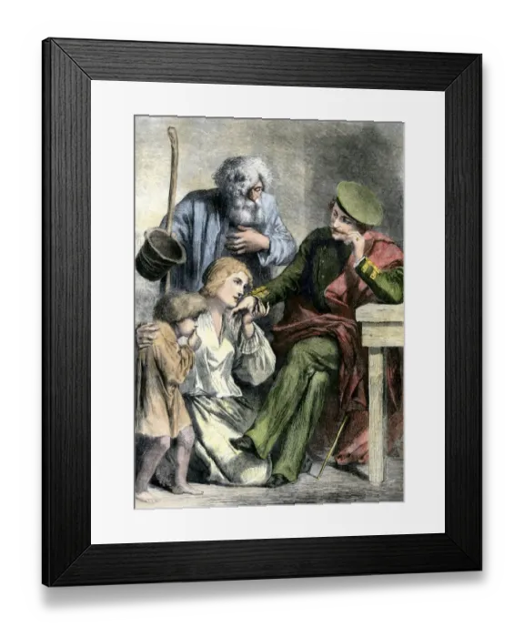 Framed Print : Russian serfs greeting a noble, 1800s