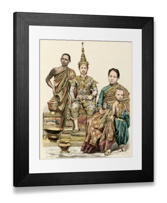 Framed Print : King, queen, and young prince of Siam and a Buddhist monk Framed Print : King, queen, and young prince of Siam and a Buddhist monk