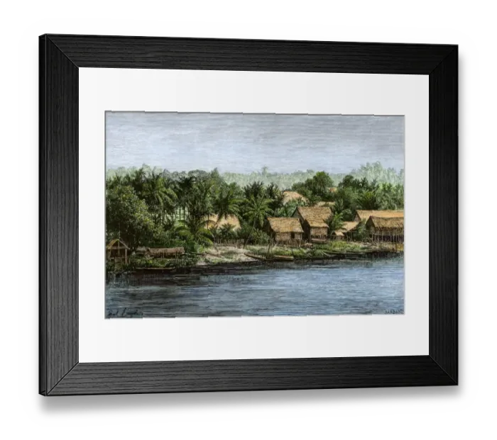Framed Print : Borneo village in the 1800s Framed Print : Borneo village in the 1800s