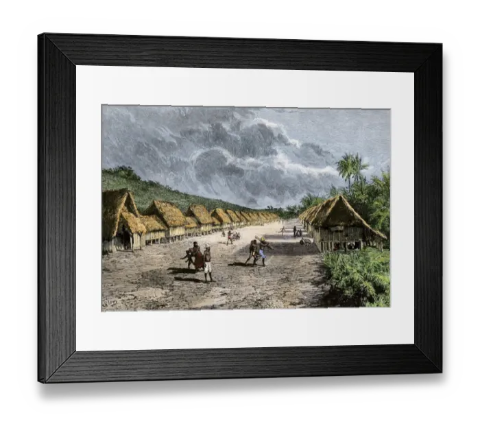 Framed Print : Native village of the Marianas, 1800s Framed Print : Native village of the Marianas, 1800s