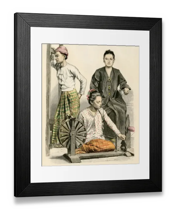 Framed Print : Burmese women and a spinning wheel Framed Print : Burmese women and a spinning wheel