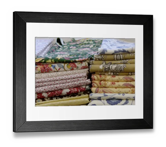 Framed Print : Calico cloth for 18th-century reenactors on sale at Yorktown battlefield Framed Print : Calico cloth for 18th-century reenactors on sale at Yorktown battlefield