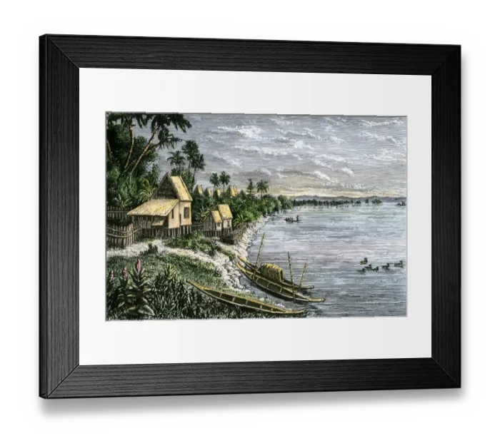 Framed Print : Mekong River village in the 1800s Framed Print : Mekong River village in the 1800s