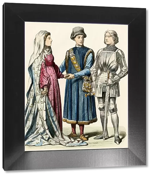 Medieval German couple and a knight