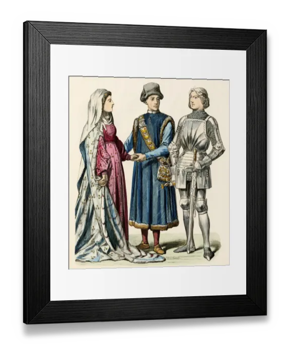 Framed Print : Medieval German couple and a knight