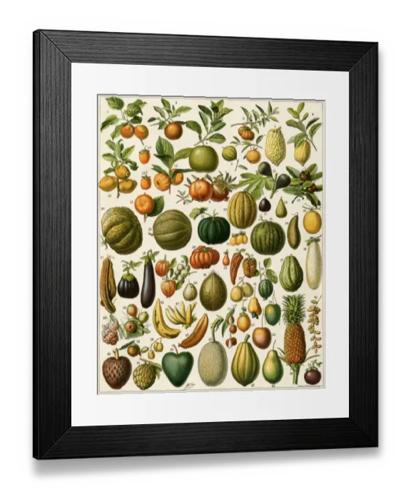 Framed Print : Tropical fruits. Printed color French lithograph (key available) Framed Print : Tropical fruits. Printed color French lithograph (key available)