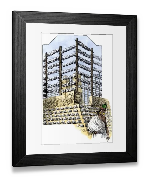 Framed Print : Aztec tzompantli, exhibiting skulls of sacrificed victims