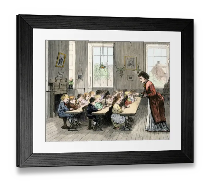 Framed Print : Kindergarten class in Boston, 1870s Framed Print : Kindergarten class in Boston, 1870s