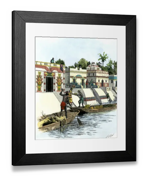 Framed Print : Aztec merchants on a canal in Tenochtitlan before the Spanish conquest Framed Print : Aztec merchants on a canal in Tenochtitlan before the Spanish conquest