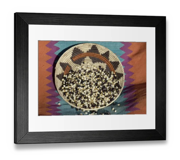Framed Print : Posole - Pueblo Indian dried corn - in a Native American basket Framed Print : Posole - Pueblo Indian dried corn - in a Native American basket