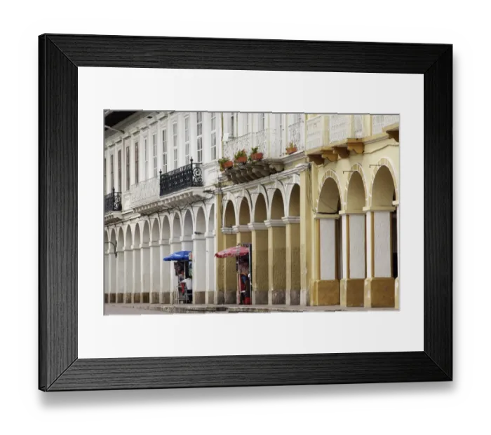 Framed Print : Arches facing the Spanish colonial plaza of Cuenca Framed Print : Arches facing the Spanish colonial plaza of Cuenca