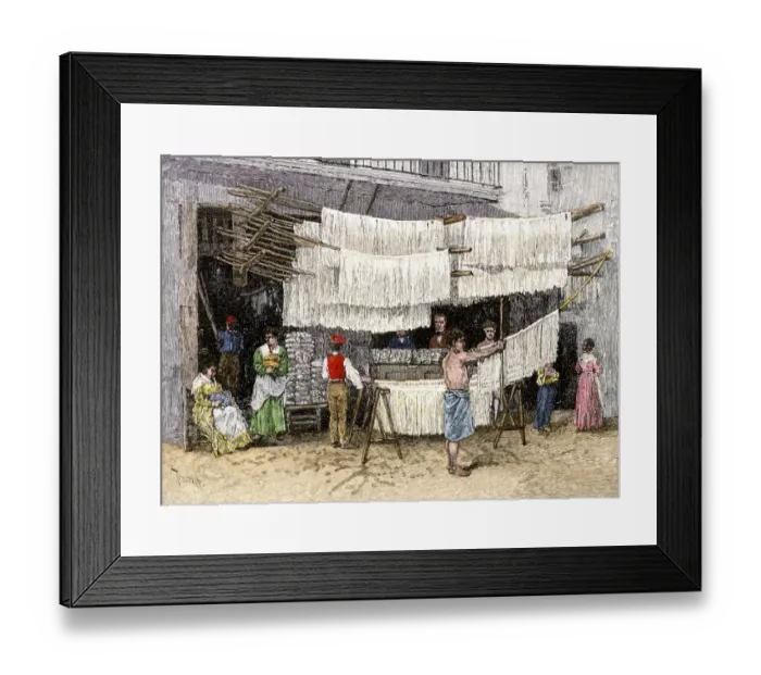 Framed Print : Italian vendors making pasta in Naples Framed Print : Italian vendors making pasta in Naples