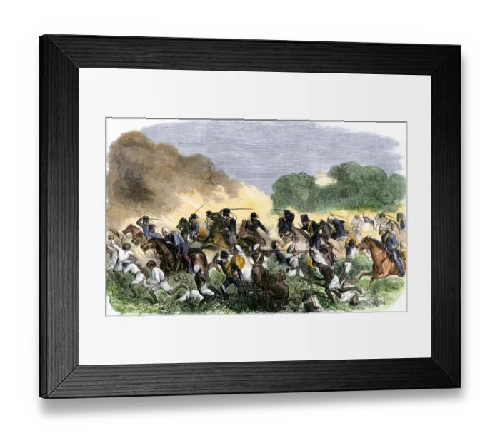 Framed Print : Brirish Royal Horse Artillery charge against unmounted natives near Allahbad Framed Print : Brirish Royal Horse Artillery charge against unmounted natives near Allahbad