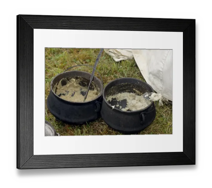 Framed Print : Grits cooked in kettles to feed Continental Army reenactors Framed Print : Grits cooked in kettles to feed Continental Army reenactors