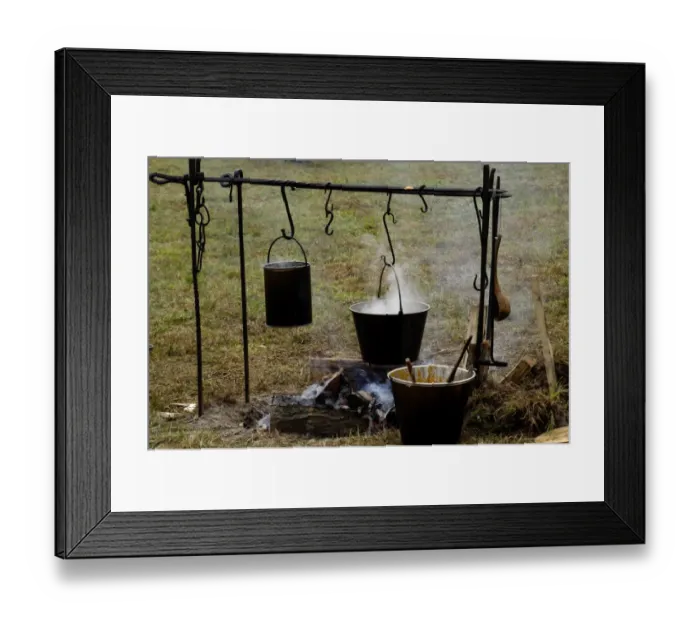 Framed Print : Cooking over an open fire at a Continental Army camp reenactment Framed Print : Cooking over an open fire at a Continental Army camp reenactment