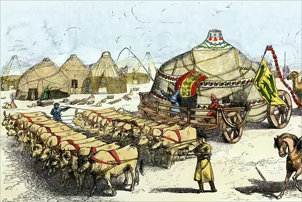 Mongol nomads moving camp