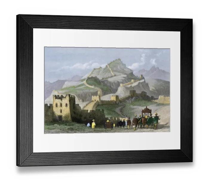 Framed Print : The Great Wall of China. Hand-colored engraving