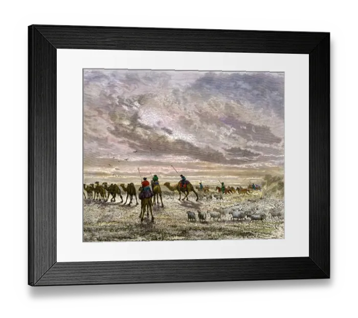 Framed Print : Mongol camp on the move in the Gobi Desert