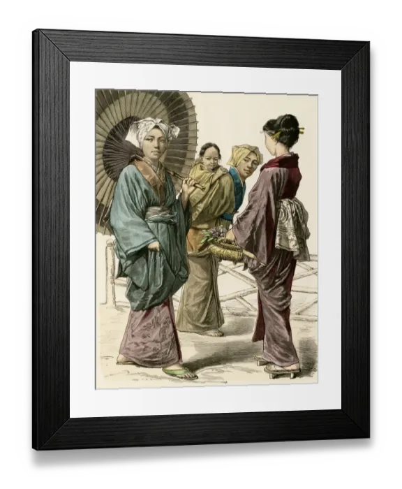 Framed Print : Japanese ladies in traditional clothing