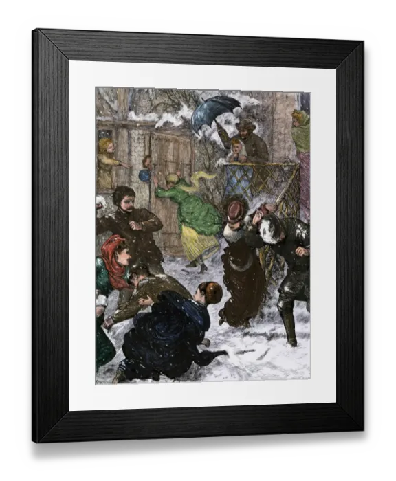 Framed Print : Snowball fight, 1870s Framed Print : Snowball fight, 1870s
